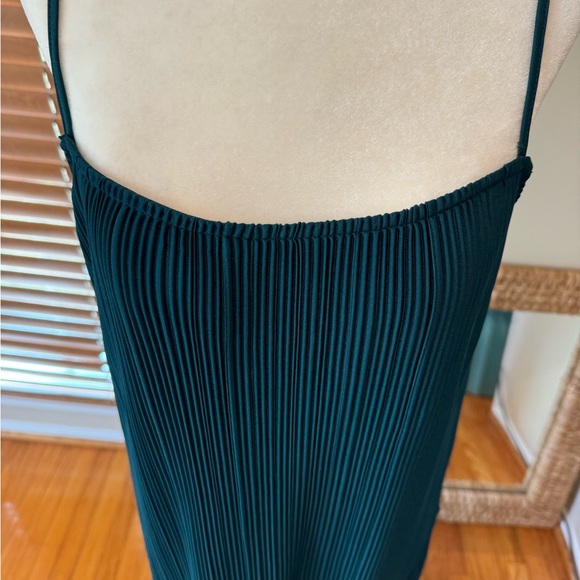 Pleated Midi Slip Dress Teal Green Adjustable Straps Size Medium Holiday NWT - Picture 2 of 7